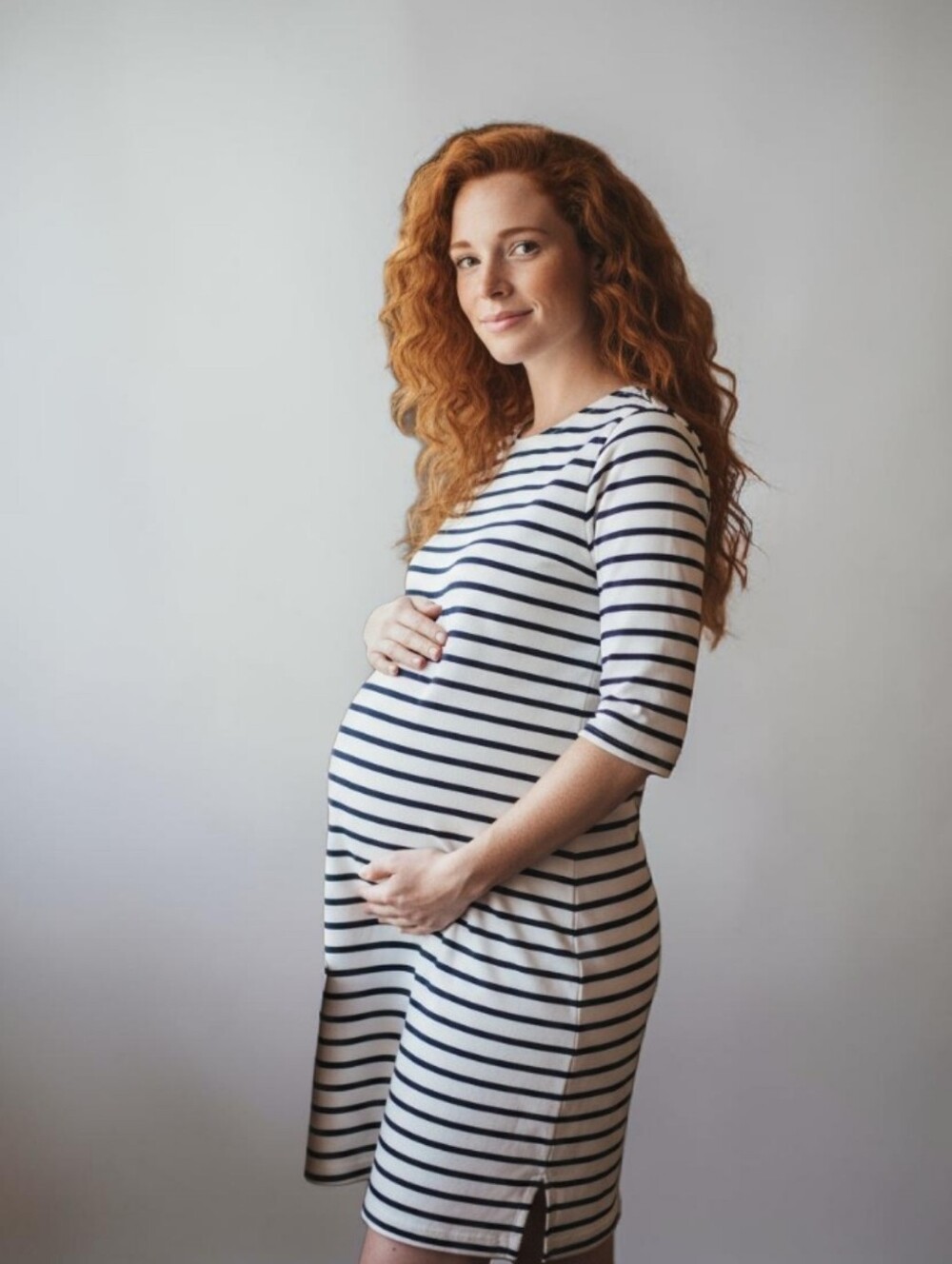 Mama/Maternité Size S Women's  Black & White Striped Boatneck Midi Dress